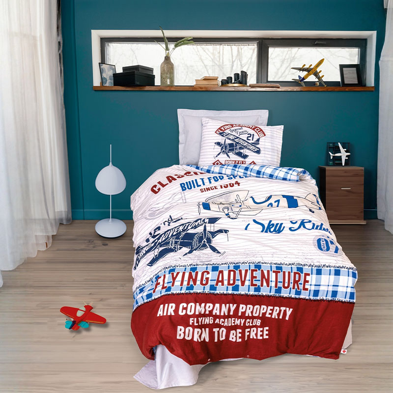 129CTN3127 - 1 (cottonbox) Детска 100% Ranforce Памучна постелнина - Flying - Grey - Image 1