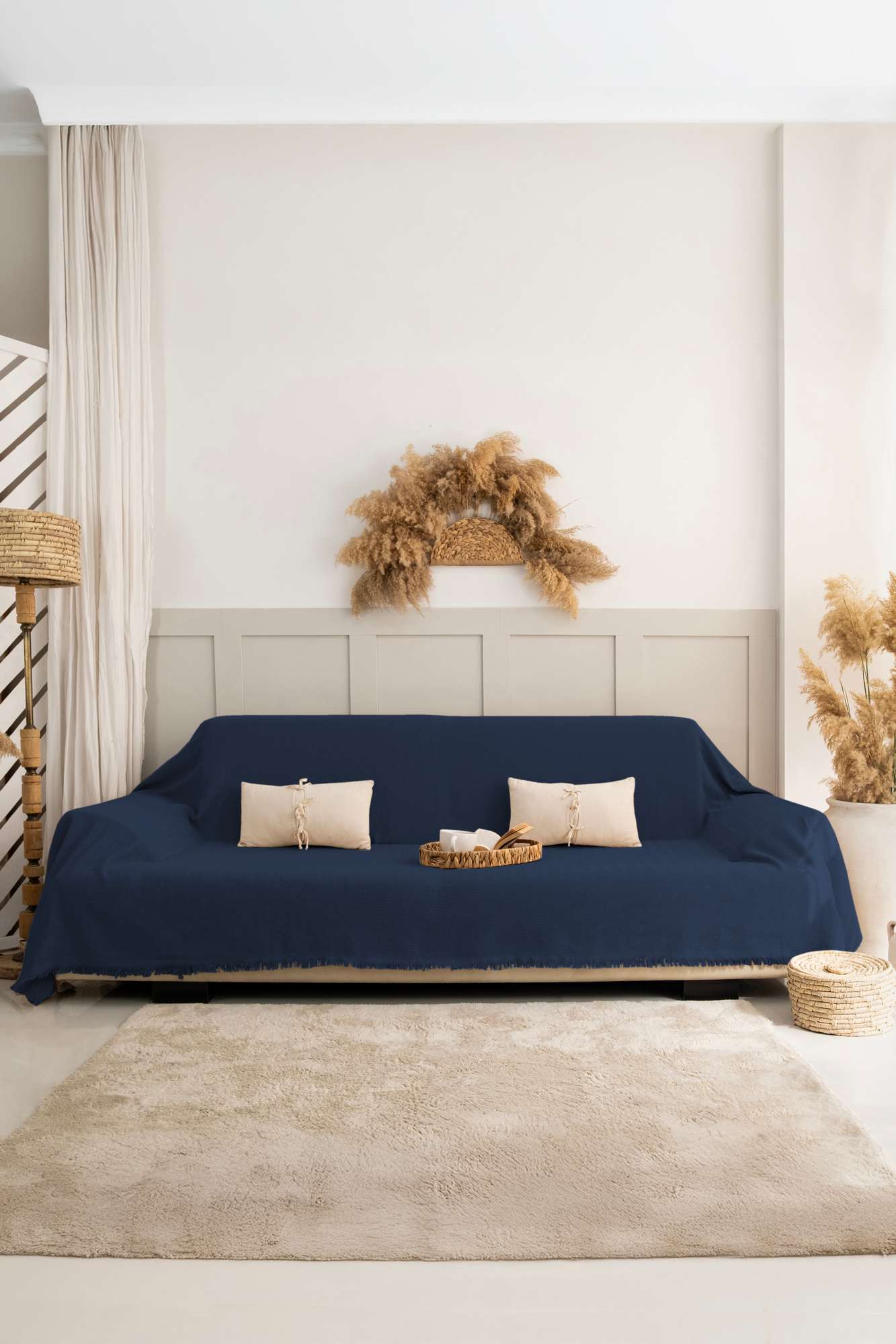 372VDN1797 - 1 100% Памучни прекривачи за тросед 180*300 - Rio - Dark Blue - Image 1