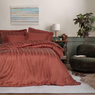 Premium Bamboo сатен постелнина - Bamboo Stripe - Tile Red