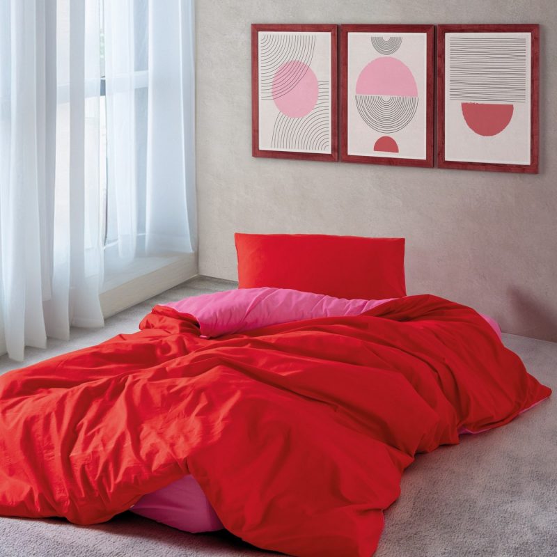 Sage - Red, Fuchsia – Единечна Ranforce постелнина