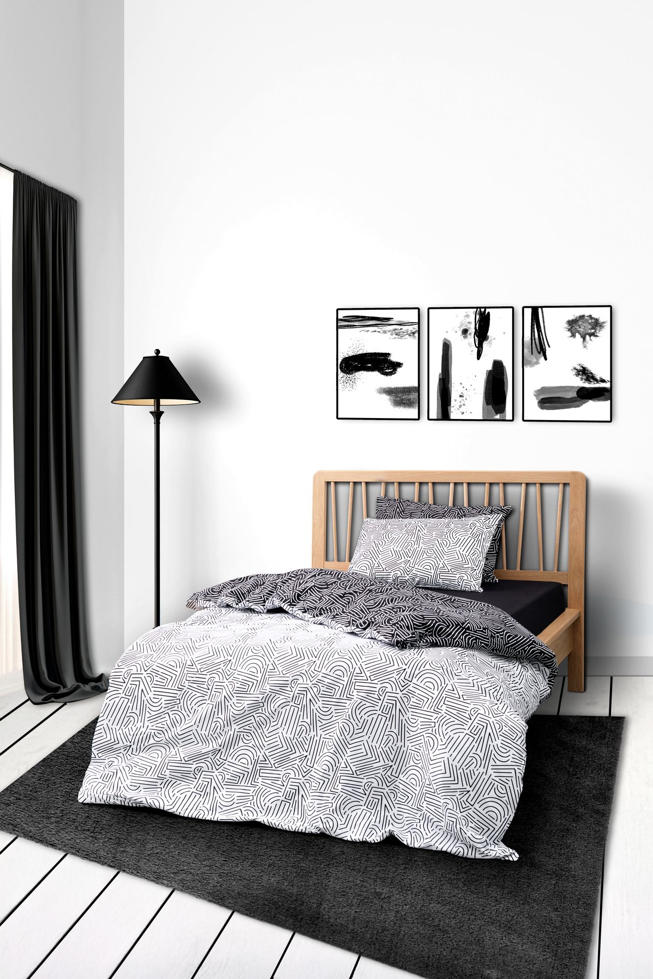 108CZY111720-201.jpg Maze - Black – Единечна Ranforce постелнина - Image 1