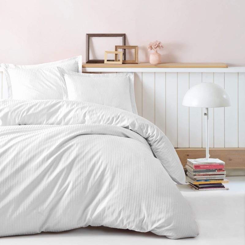 Stripe - White – Дупла 100% памучна сатен постелнина