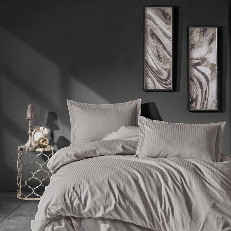 Stripe - Beige – Дупла 100% памучна сатен постелнина