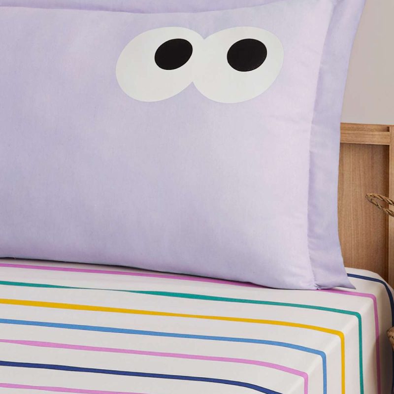Funny Cizgili - Lilac – Сет од единечен чаршав со наплака за перница