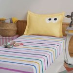 Funny Cizgili - Yellow – Сет од единечен чаршав со наплака за перница