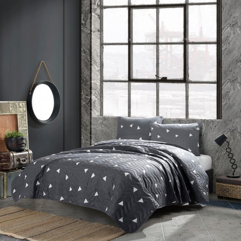 Üçgen - Grey – Сет Дупли прекривач и навлака за перница