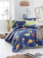 Dinolar - Dark Blue – Сет Дупли прекривач и навлака за перница