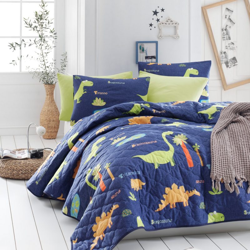 Dinolar - Dark Blue – Сет Дупли прекривач и навлака за перница