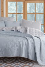 Solid - Light Blue, Grey – Сет Дупли прекривач и навлака за перница - Image 3