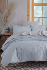 Solid - Light Blue, Grey – Сет Дупли прекривач и навлака за перница - Image 5