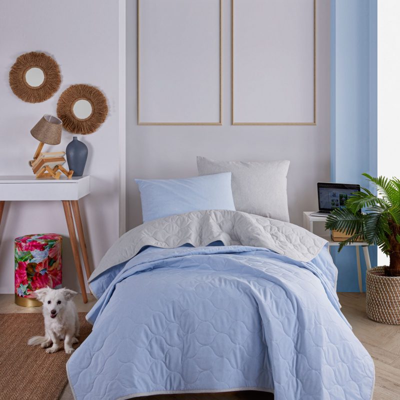 Solid - Light Blue, Grey – Сет единечен пике прекривач