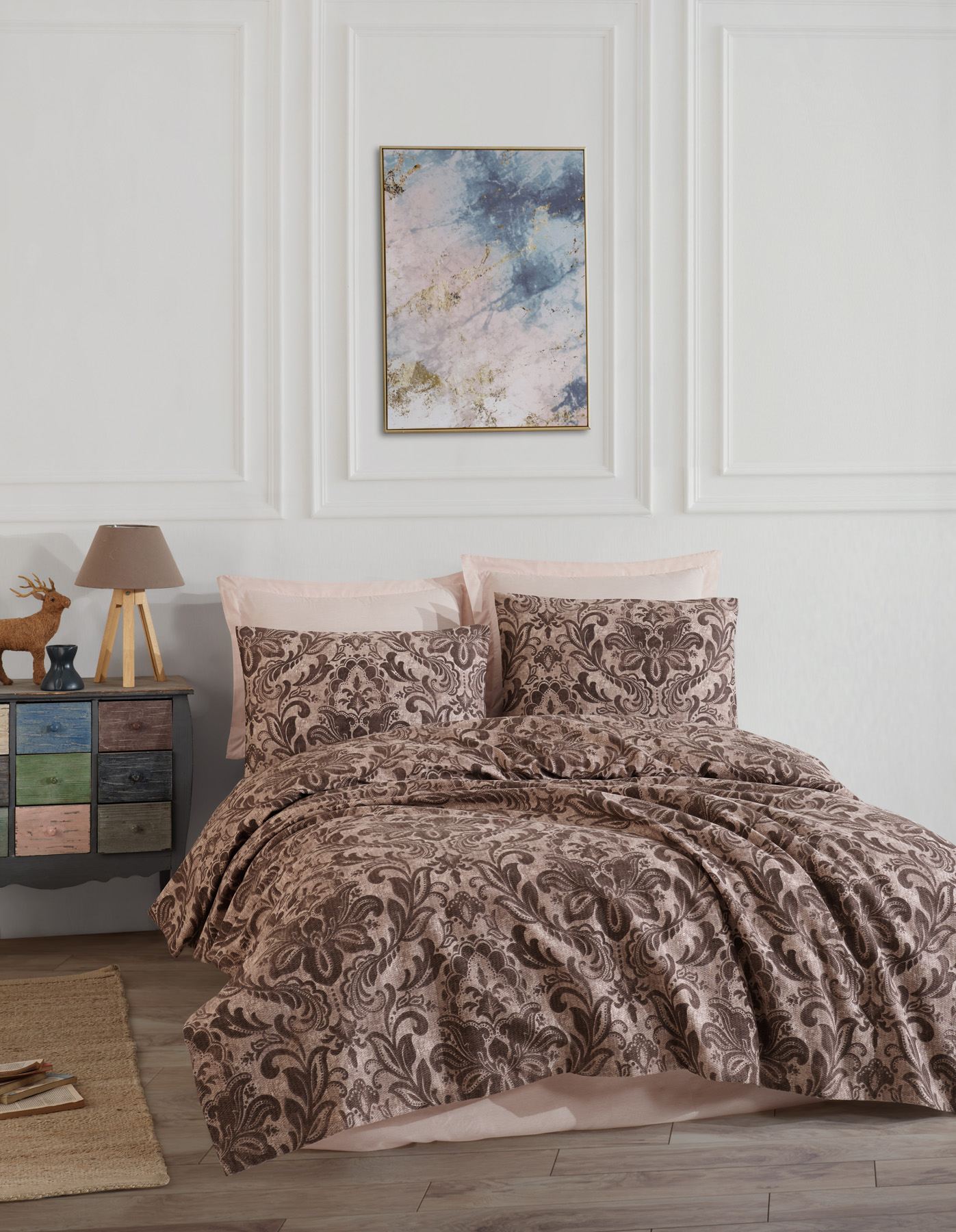 162ELR656320-201.jpg Muster - Brown – Сет двоен пике и навлака за перница - Image 1