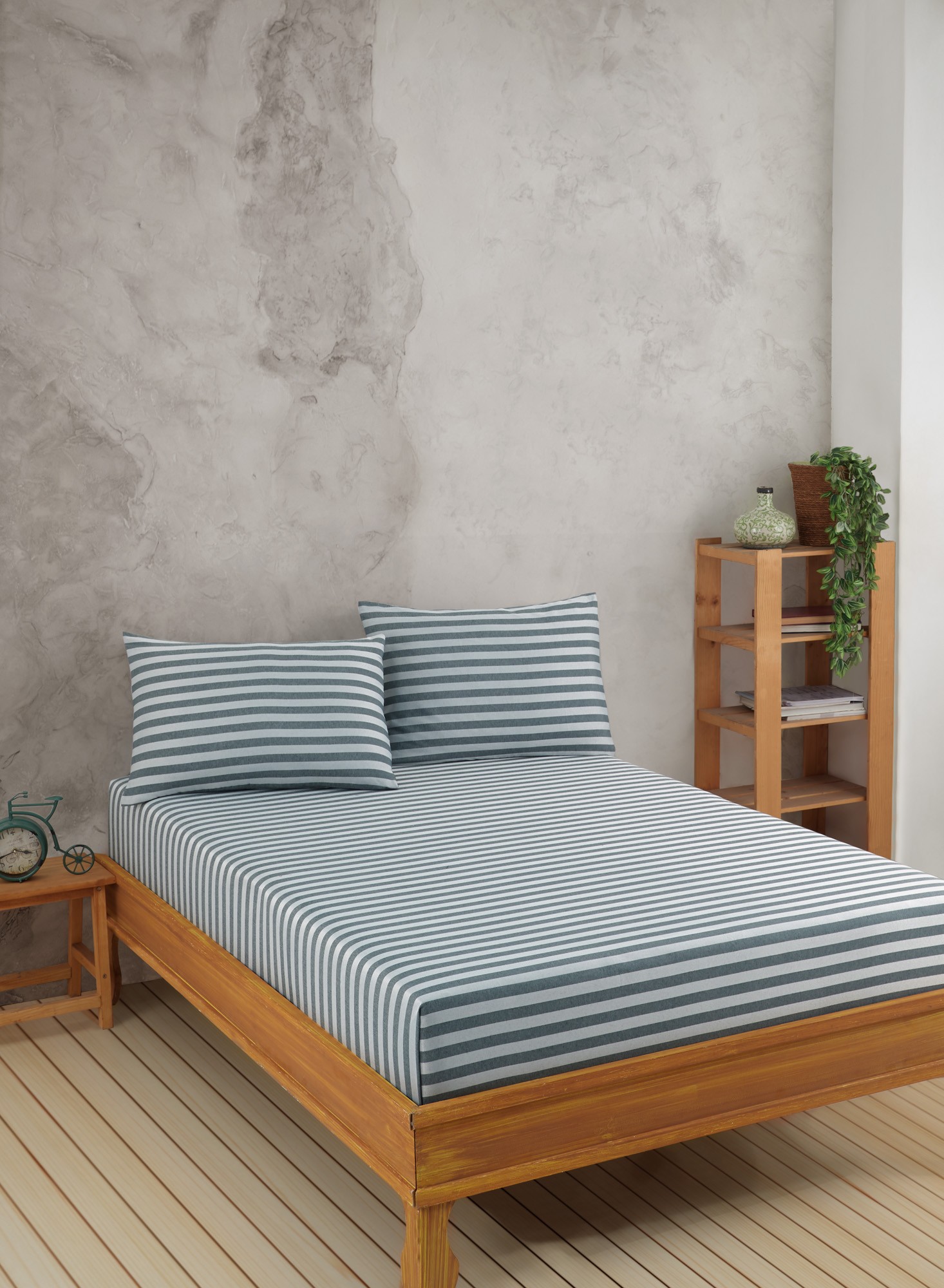 162ELR886220-201.jpg Water Yollu Saten - Green – Сет од дупли чаршав(160*200*20) со навлаки за перници - Image 1