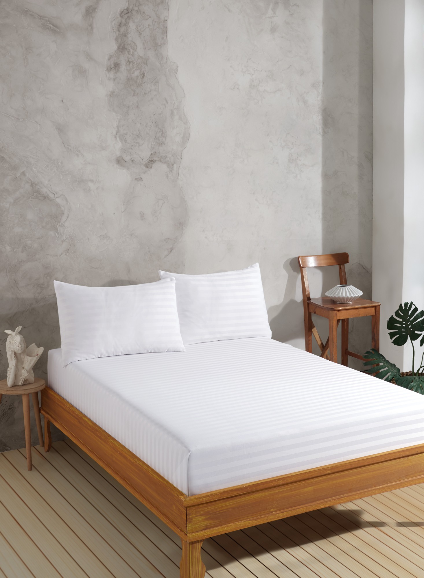 162ELR887020-201.jpg Water Yollu Saten - White – Единечен сет од долен чарпав и навлака за перница - Image 1