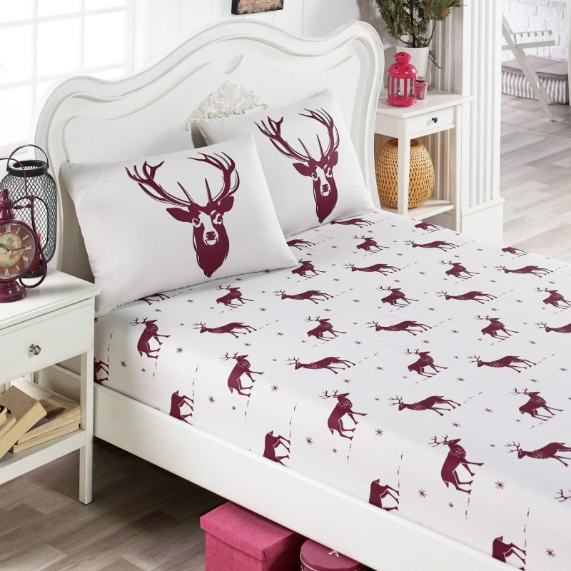 Geyik - Claret Red – Сет од дупли чаршав(160*200*20) со навлаки за перници