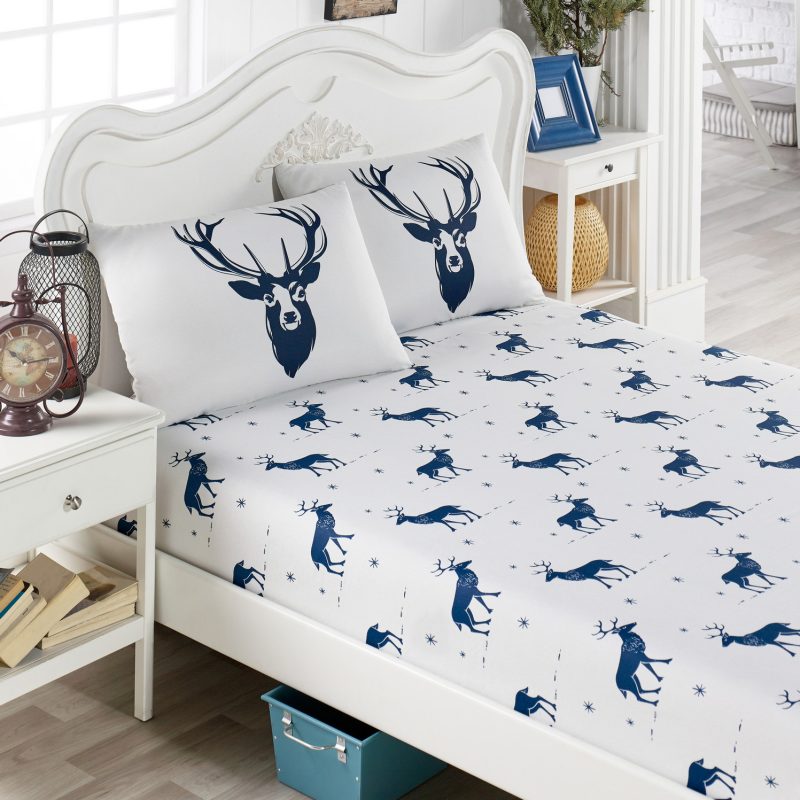 Geyik - Dark Blue – Сет од дупли чаршав(160*200*20) со навлаки за перници