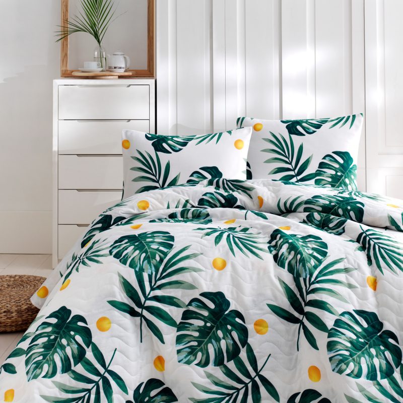 Kapitone Monstera - Green – Сет единечен пике прекривач