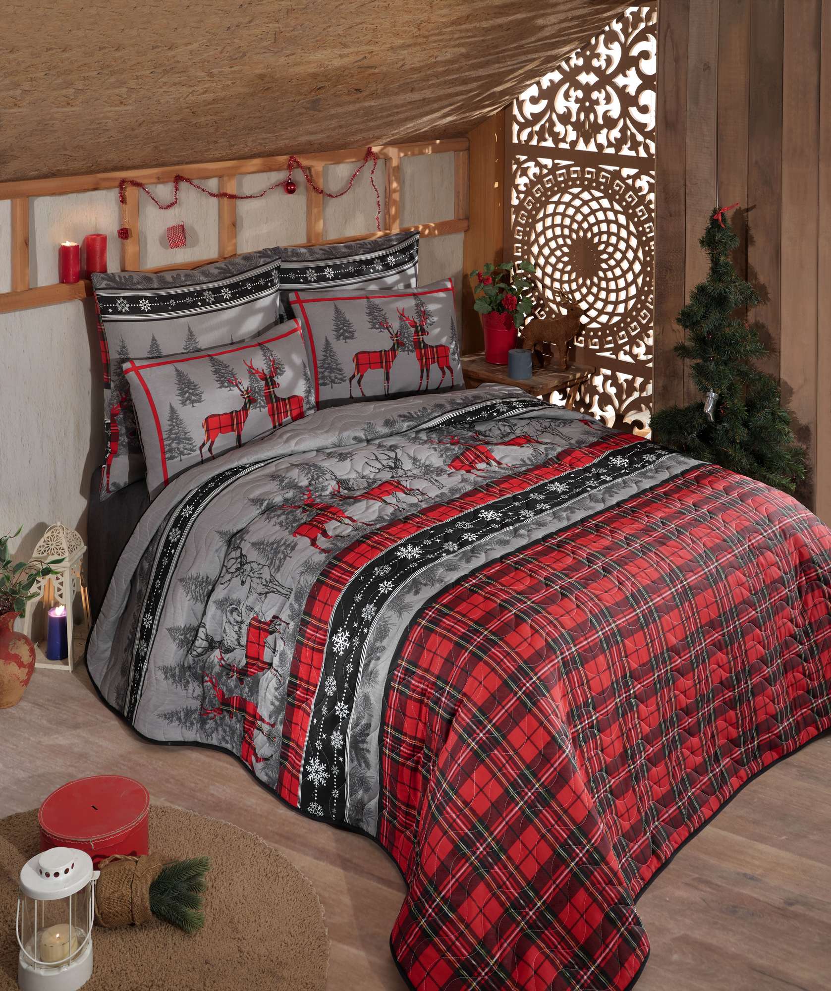 162ELR949820-201.jpg Christmas - Red – Сет Дупли прекривач и навлака за перница - Image 1