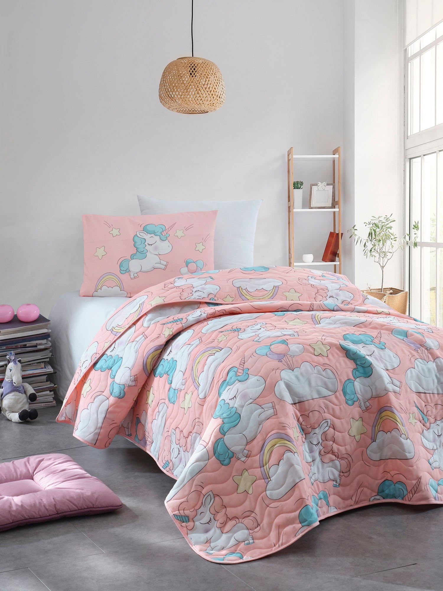 162ELR995320-201.jpg Unicornio - Pink – Сет единечен пике прекривач - Image 1