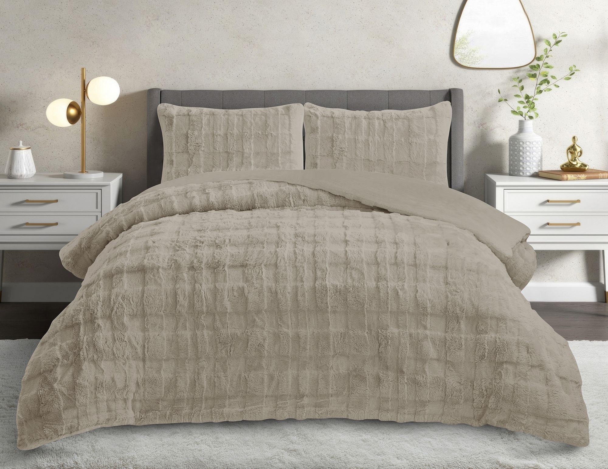 188WTN184320-201-1.jpg Rabbit - Light Beige – Сет од прекривач и навлака за перница - Image 1