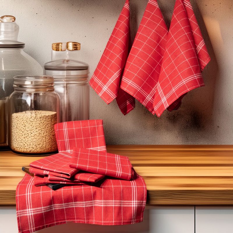 Juno - Red, White – Комплет кујнски крпи (10 парчиња)