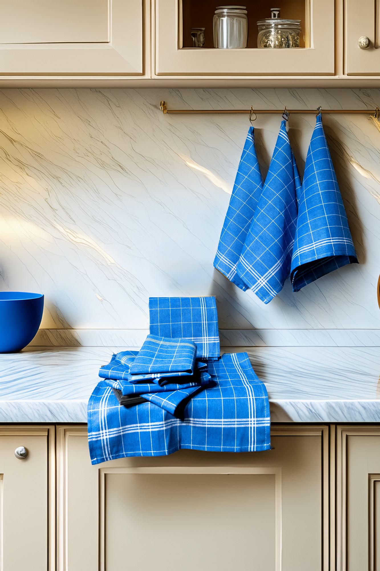 219CFK120420-201.jpg Juno - Blue, White – Комплет кујнски крпи (10 парчиња) - Image 1