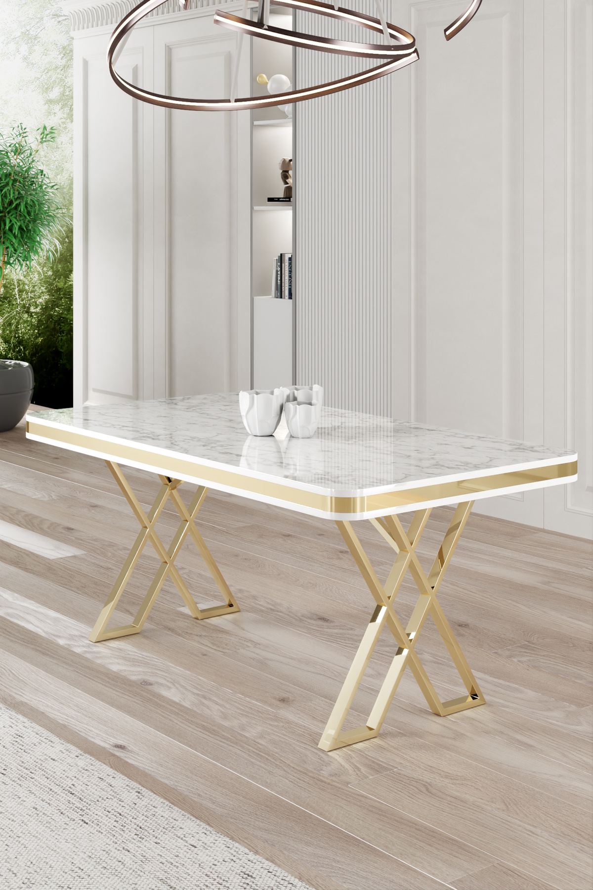 240CHR210120-201.jpg Vals - White Marble, Gold – Трпезариска маса - Image 1