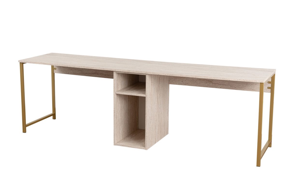 Twin Study Desk - Travertine, Gold – Канцелариско биро - Image 5