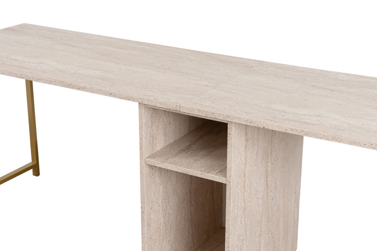 Twin Study Desk - Travertine, Gold – Канцелариско биро - Image 6