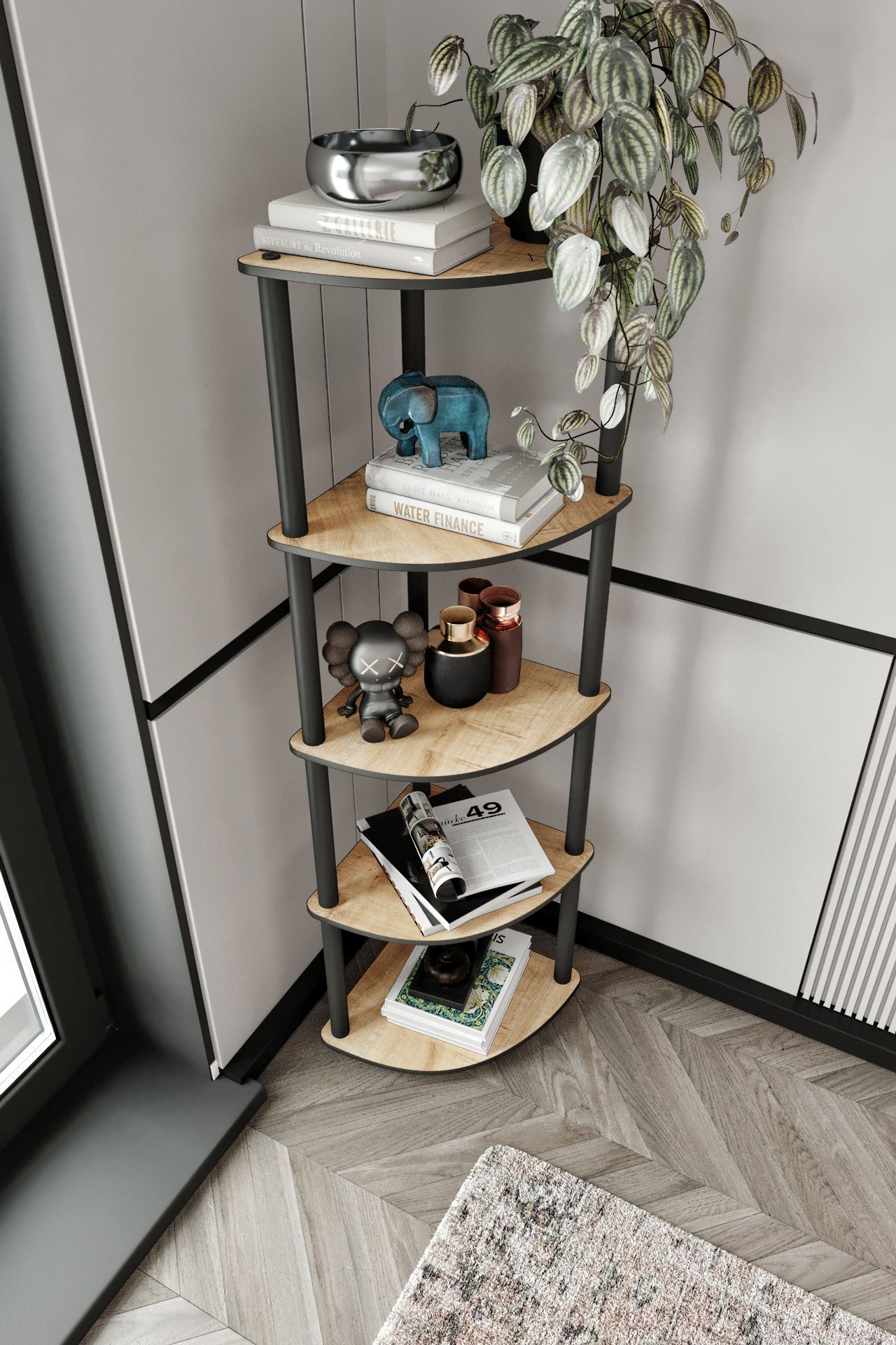 282PTR110420-201.jpg Bookcase 5 Corner - Oak – Полица за книги - Image 1