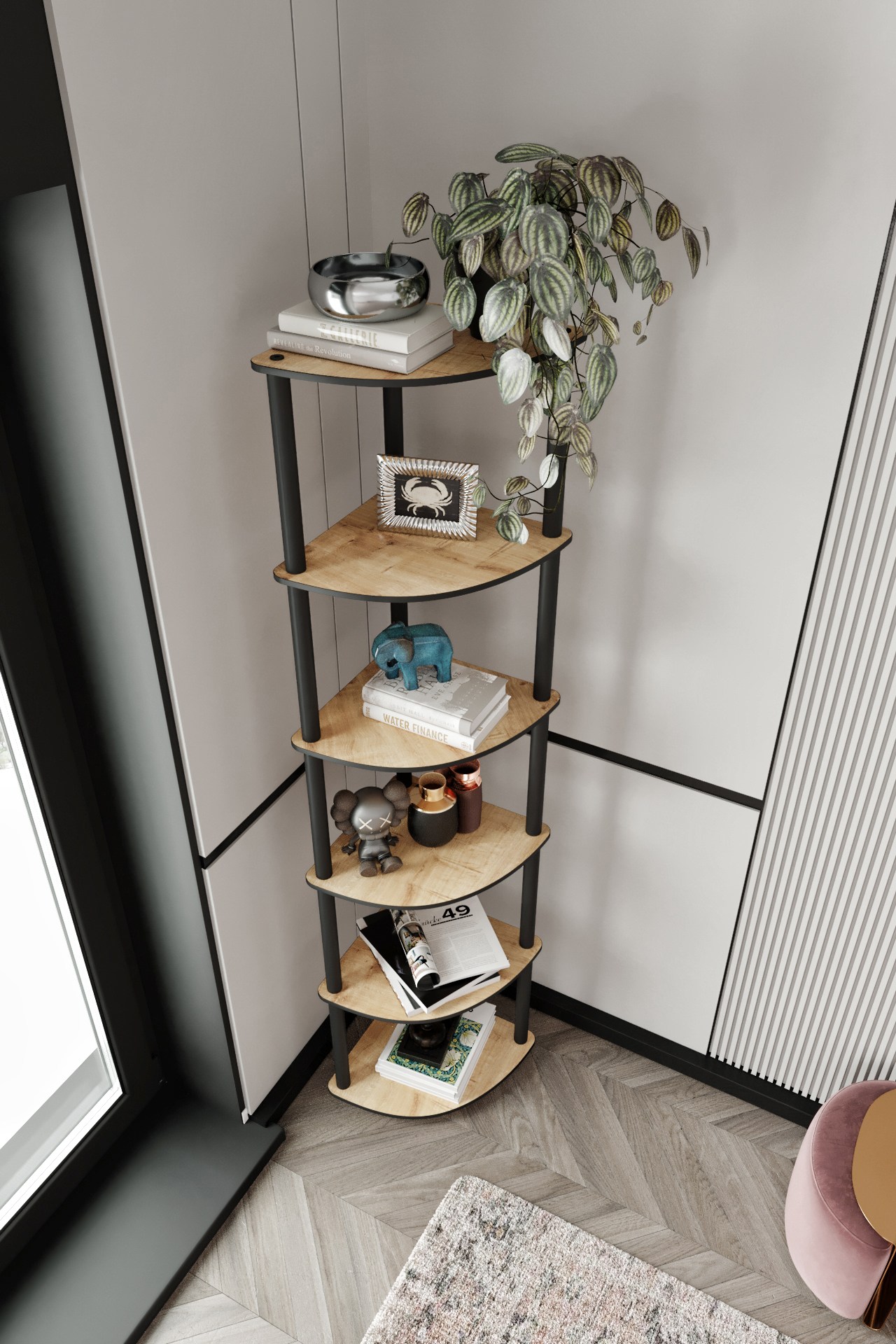 282PTR111020-201.jpg Bookcase 6 Corner - Oak – Полица за книги - Image 1