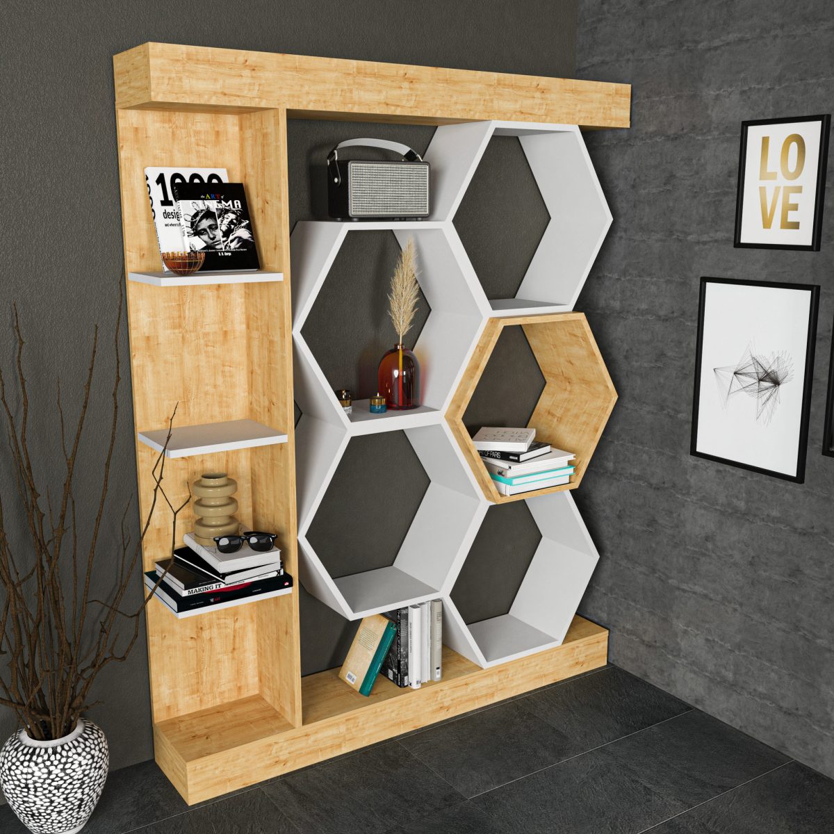 Sueno - White, Oak – Полица за книги - Image 5