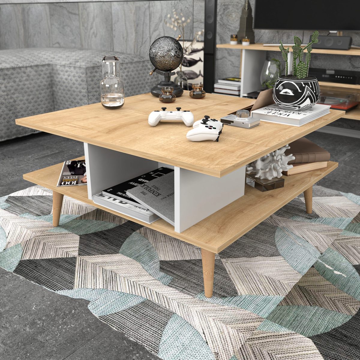 Akya - Oak, White – Маса за кафе - Image 3