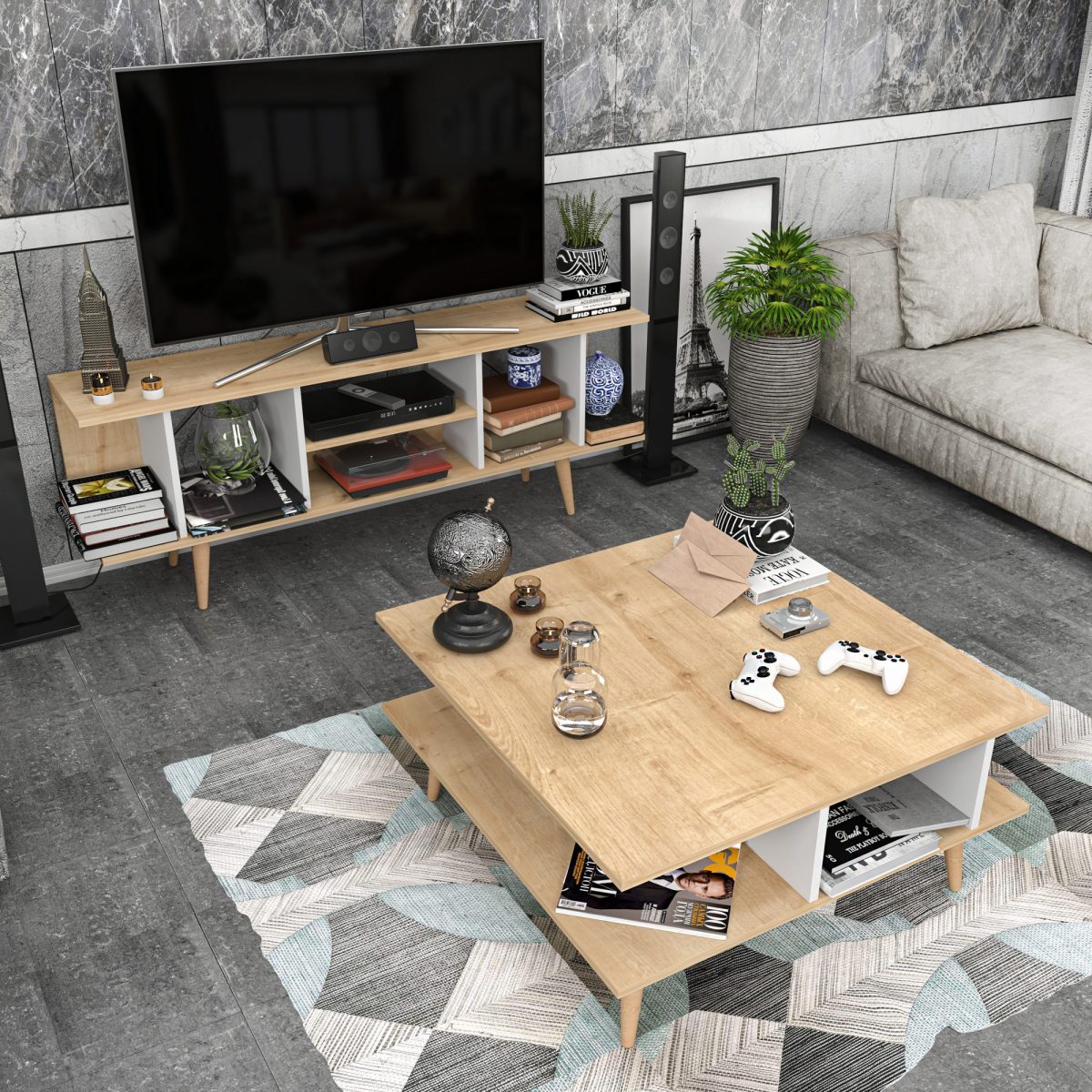 Akya - Oak, White – Маса за кафе - Image 4