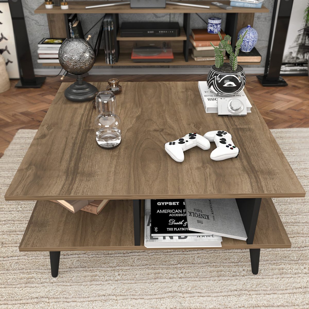 Akya - Walnut, Black – Маса за кафе - Image 3