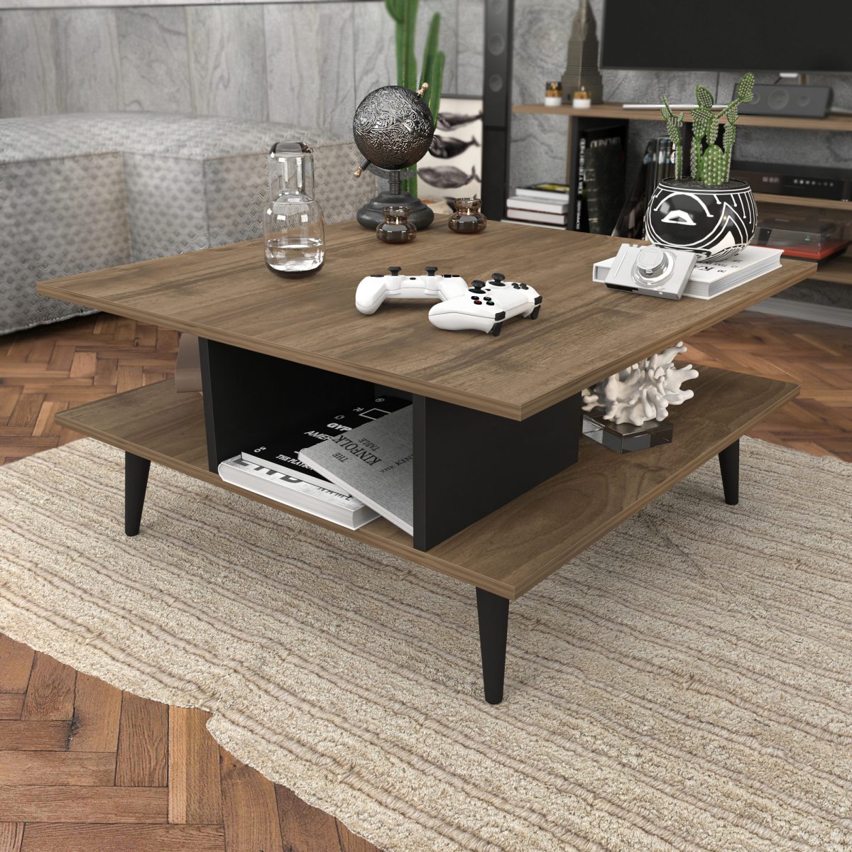 Akya - Walnut, Black – Маса за кафе - Image 4