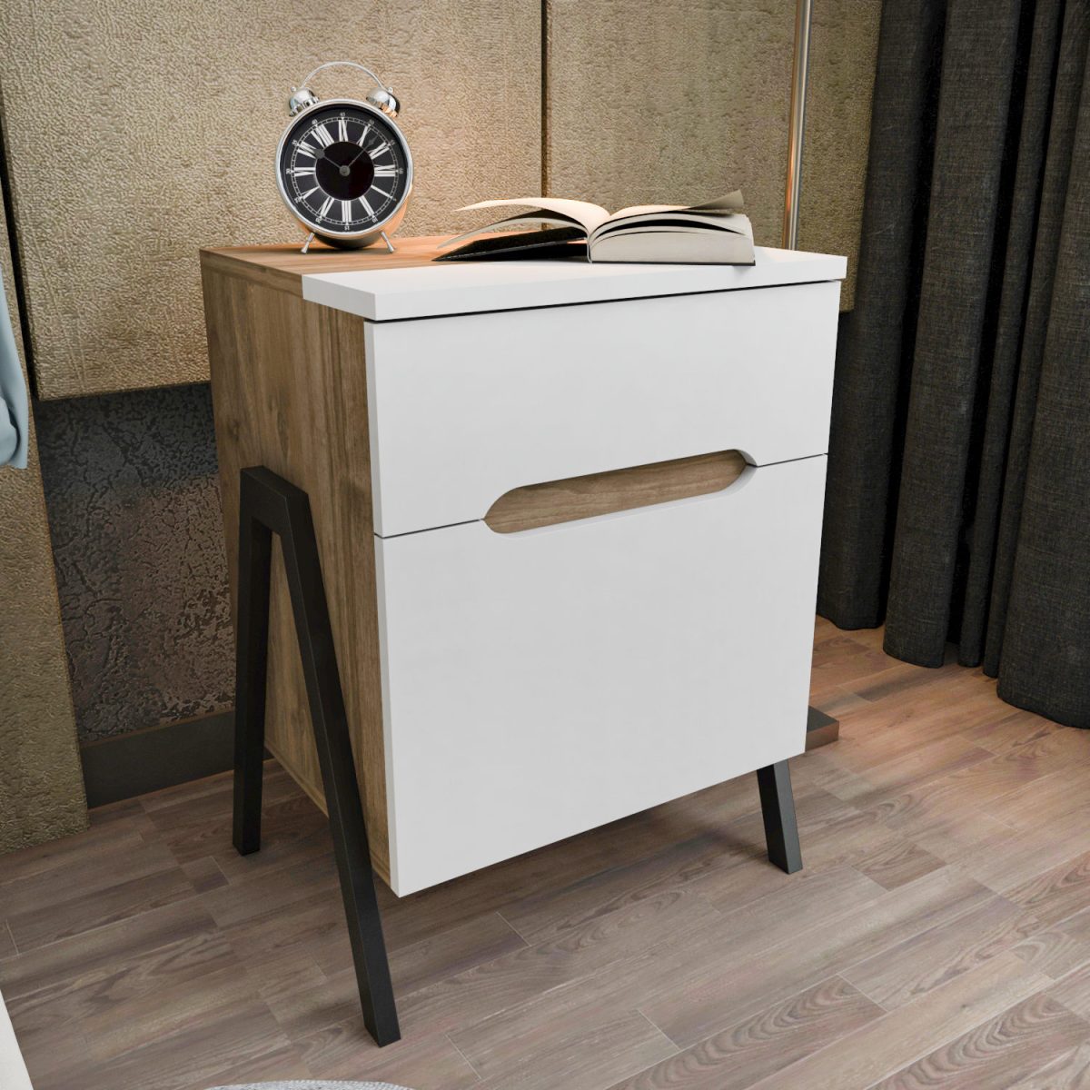 Neva - Walnut, White – Ноќна масичка - Image 3