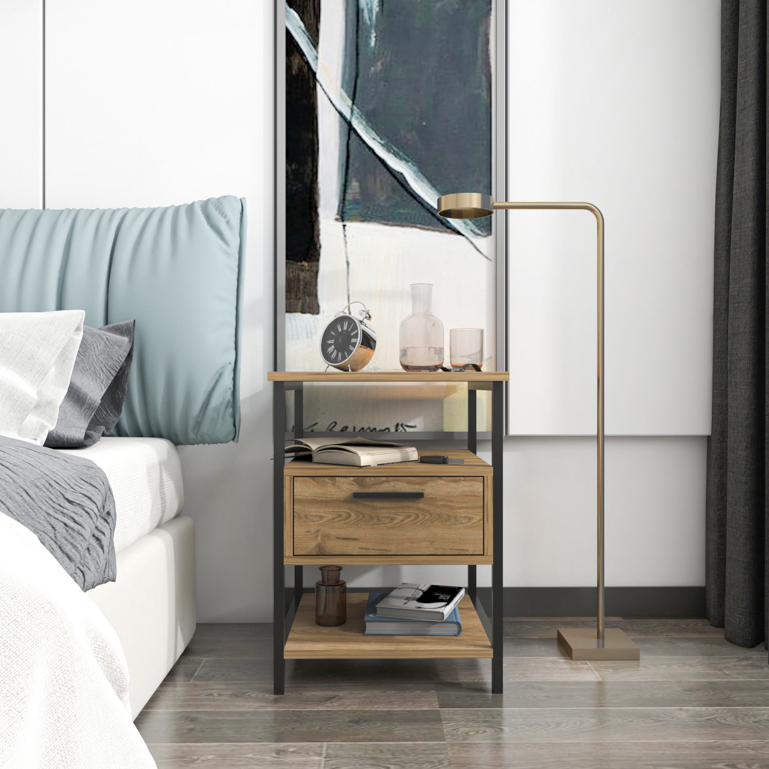 322RTC160420-201.jpg Alba - Black, Oak – Ноќна масичка - Image 1