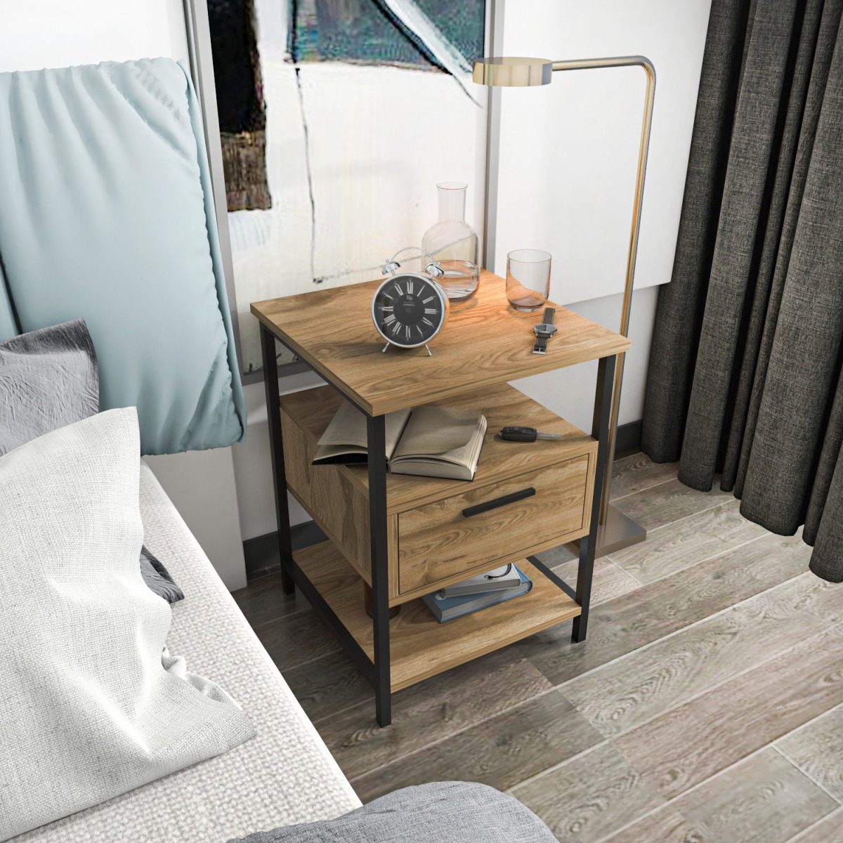 Alba - Black, Oak – Ноќна масичка - Image 3