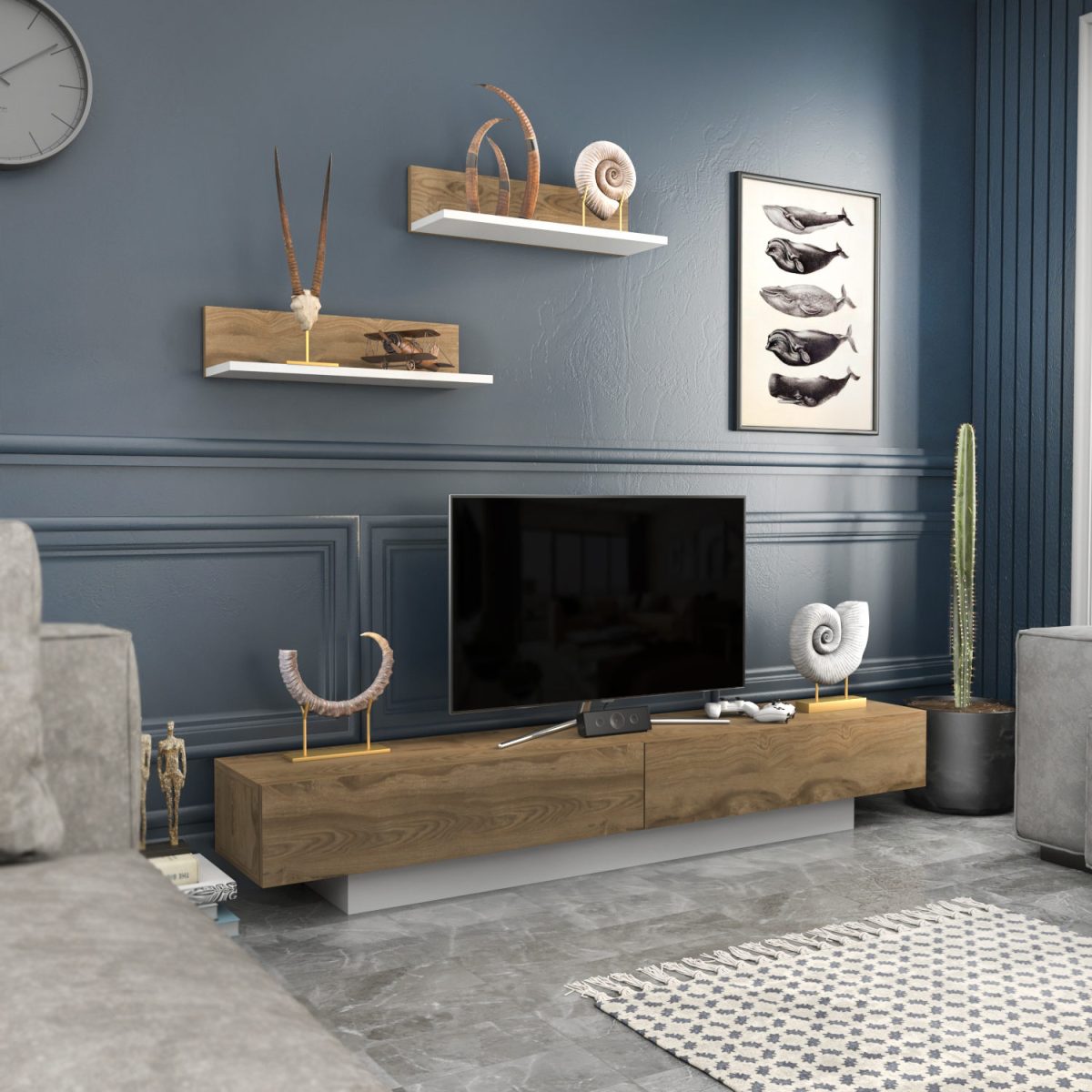 Lusi - White, Oud Oak – ТВ комода - Image 4