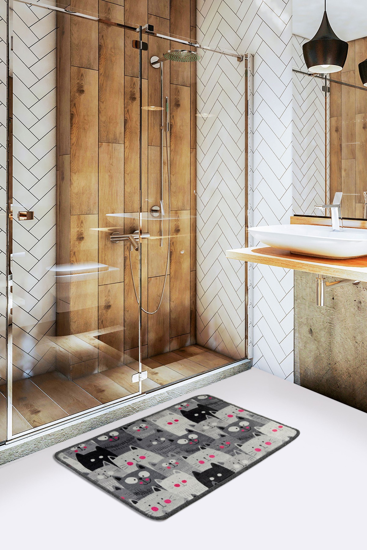 359CHL417420-201.jpg Meow - Grey (40 x 60) – Нелизгачки теписон за бања - Image 1