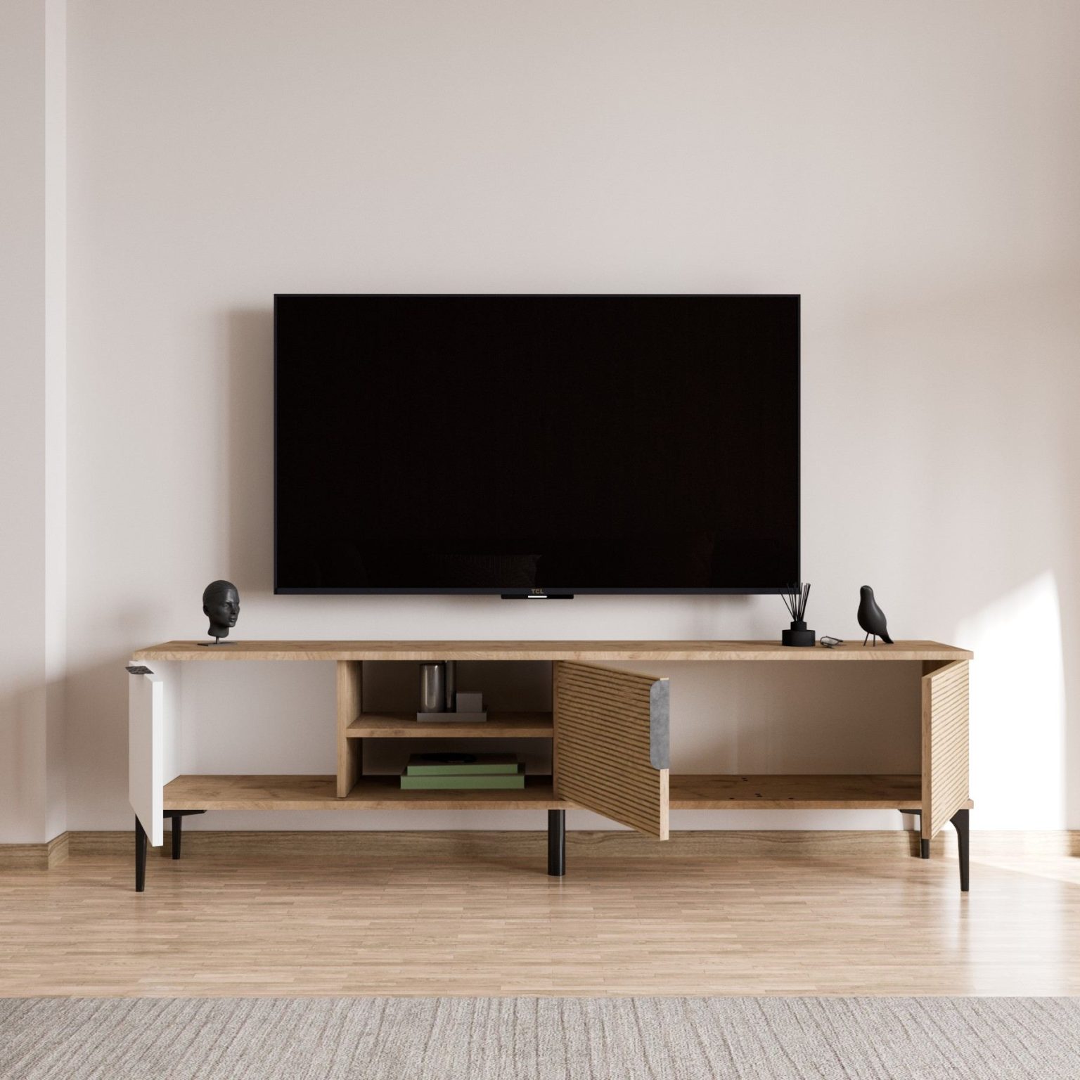 Tarz - White, Oak – ТВ комода - Image 2