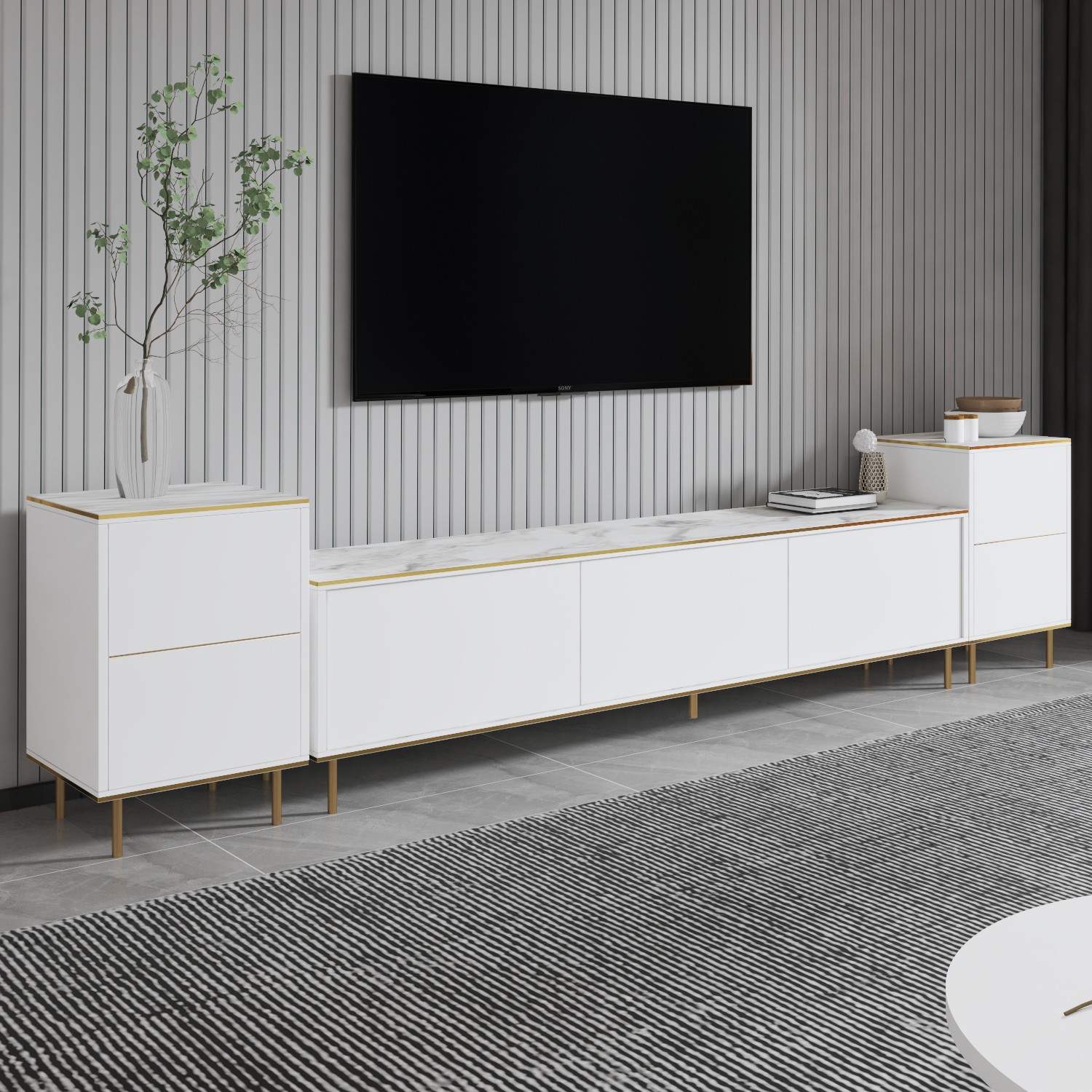 382NRC114120-201.jpg Imaj - Marble, White – ТВ комода - Image 1
