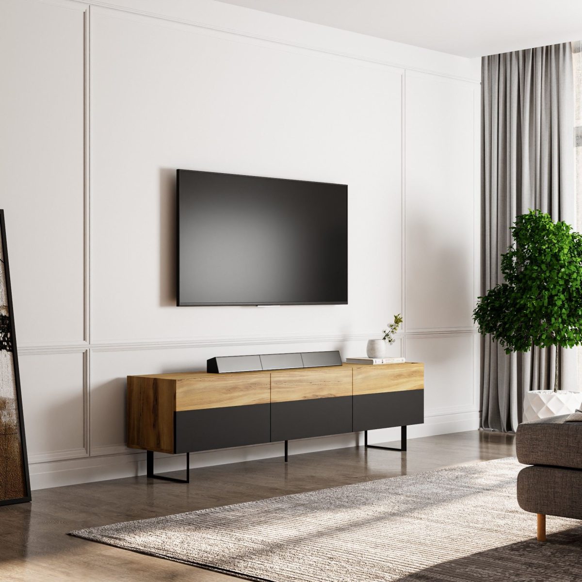 Sign - Black, Oak – ТВ комода - Image 3