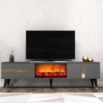 Vania Fireplace - Anthracite, Gold – ТВ комода