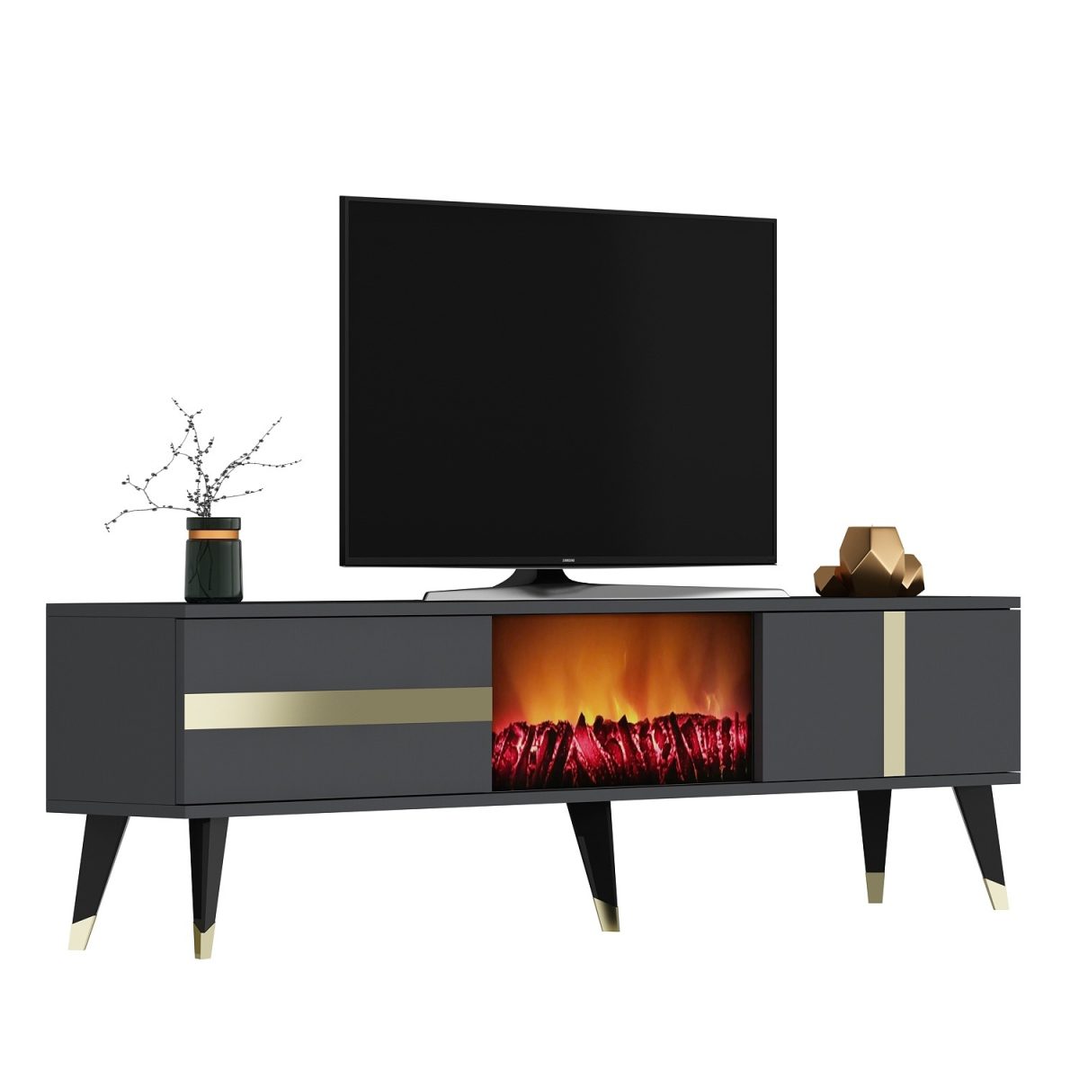 Vania Fireplace - Anthracite, Gold – ТВ комода - Image 4