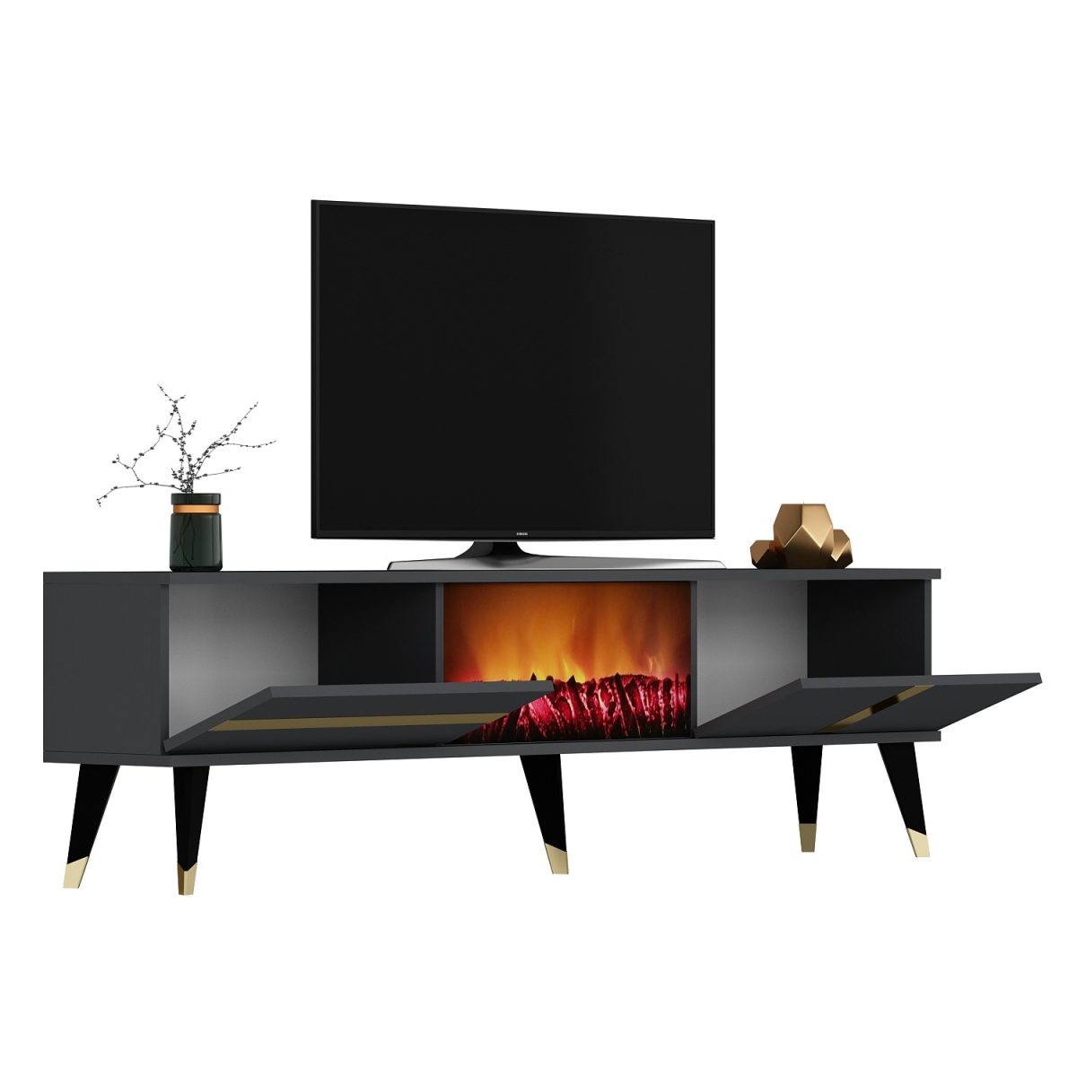 Vania Fireplace - Anthracite, Gold – ТВ комода - Image 5