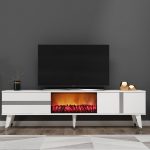 Vania Fireplace - White, Silver – ТВ комода