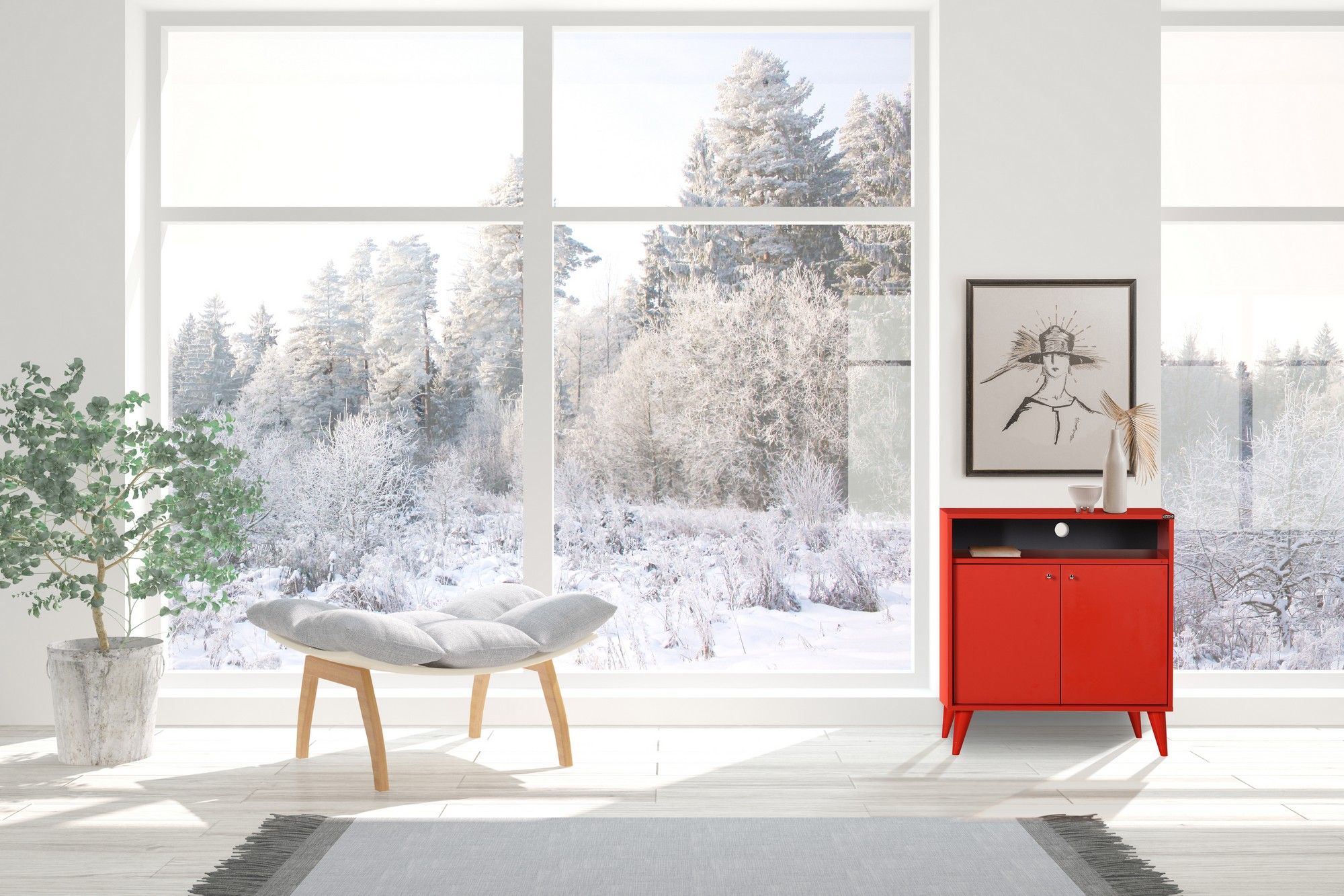 White,Room,With,Armchair,And,Winter,Landscape,In,Window.,Scandinavian Adr-220-Kk-1 – Повеќе наменска комода - Image 1