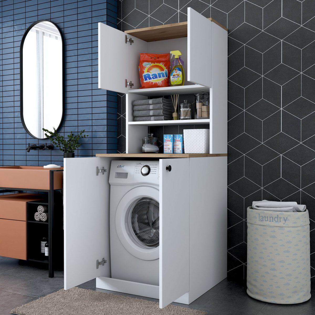 KD102 - 2160 - Walnut – Кабинет за машина за перење - Image 6